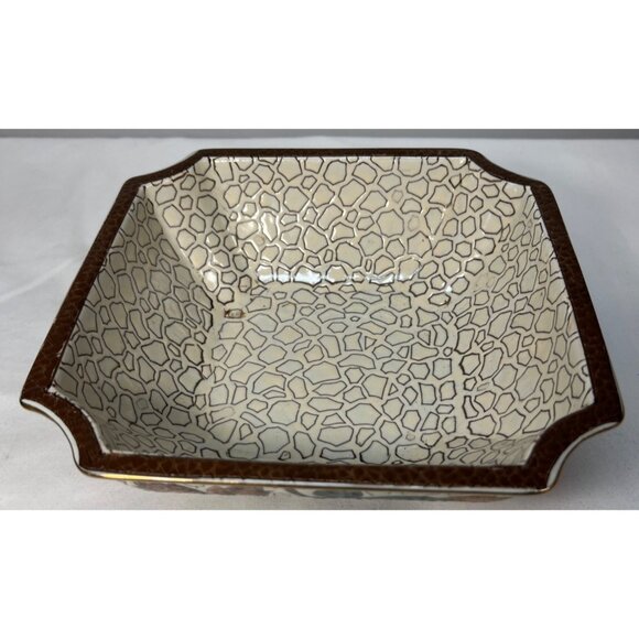 Hand-Painted Ceramic Leaf Bowl 8" x 8" Square With Intricate Pattern - Picture 1 of 5